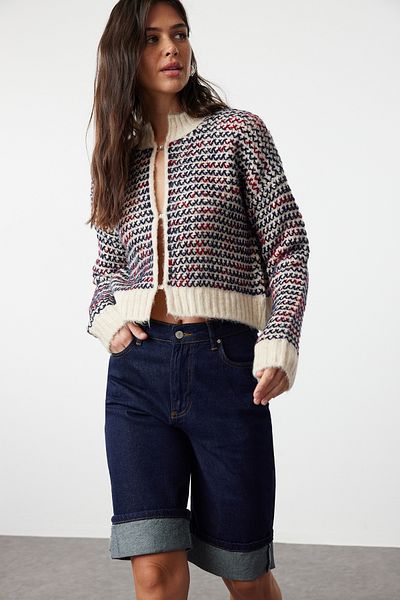 Trendyol Collection Πλεκτό ντεγκραντέ Ζακέτα - Πέτρα απαλή υφή TWOAW24HI00052