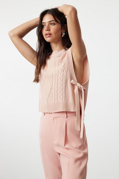 Trendyol Collection Rosa Crop-Strickpullover mit seitlichem Band/Schleife und Schnürung TWOAW22SV0058