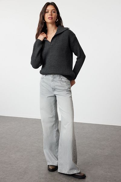 Trendyol Collection Turndown Collar Anthracite Knitwear Sweater - TWOAW25KZ00004