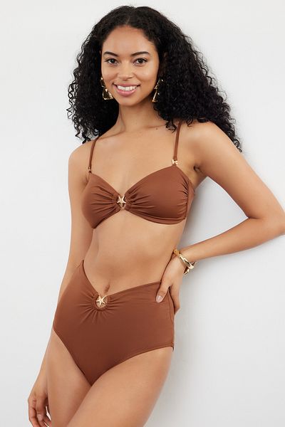 Trendyol Collection Καφέ στράπλες μπλούζα μπικίνι Mix&Match με αξεσουάρ Premium TBESS24BU00150