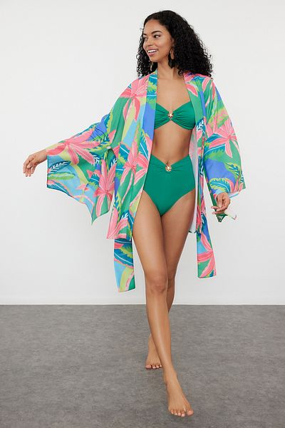 Trendyol Collection Mini Woven Kimono and Caftan - Underwater Pattern and Belted TBESS23KM00024