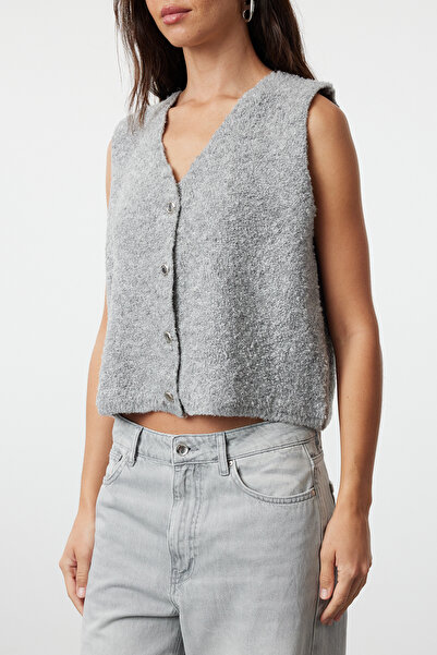 Trendyol Collection Gray Regular Boucle Vest TWOAW25YE00012