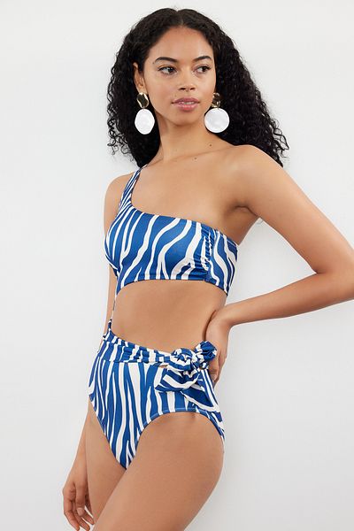 Trendyol Collection One-Shoulder-Badeanzug mit Zebramuster und Cut-Outs - Regular Fit TBESS22MA0197