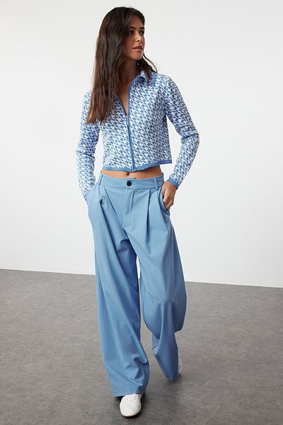 Trendyol Collection Tricot Cardigan Crop - Albastru cu Detaliu Guler Crop TWOAW22HI0067