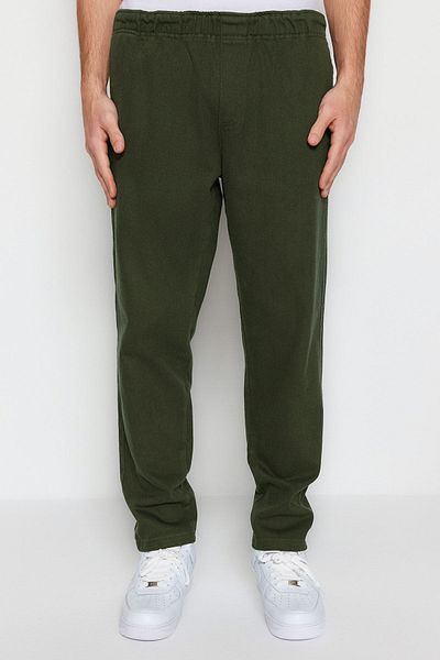 Trendyol Collection Штани з габардину Regular Fit з еластичною талією хакі TMNSS23PL00033