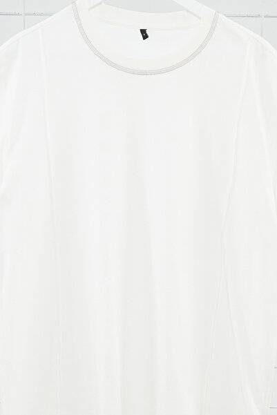 Trendyol Collection Μπλουζάκι Ecru Color Oversize Contrast γιακά 100% οργανικό βαμβάκι - TMNSS24TS00175