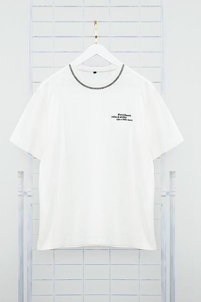 Trendyol Collection Ecru Embroidered Oversize Cotton T-Shirt - Sustainable Tmnss24Ts00179