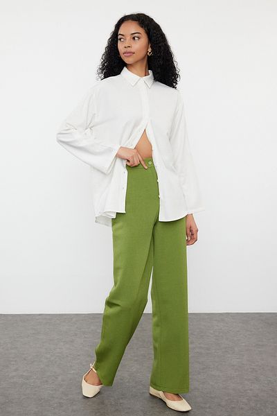Trendyol Collection Khaki Straight Cut Linen Woven Trousers - TWOSS24PL00163
