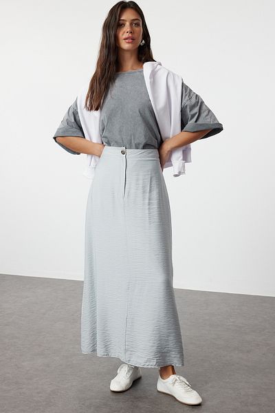 Trendyol Modest Plátěná tkaná šedá sukně - normální pas TCTSS21ET0539