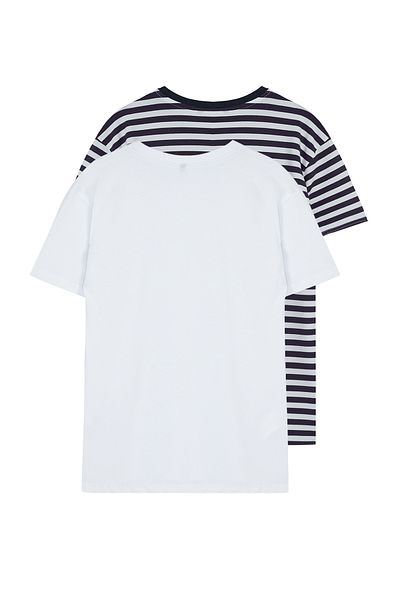 Trendyol Collection Комплект з 2 сорочок в біло-синю смужку з коротким рукавом правильного крою TMNSS24TS00193