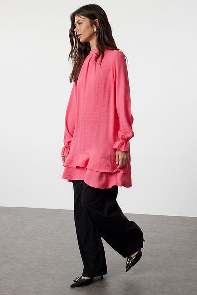 Trendyol Modest Fuchsiová viskózová tunika – volánová sukně, TCTSS24UK00042