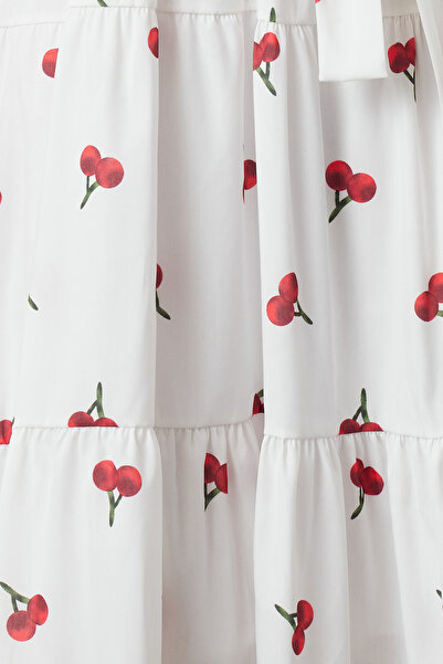 Trendyol Collection Virágos öves A-vonalú dupla nyakú, bélelt szőtt ruha sok színben