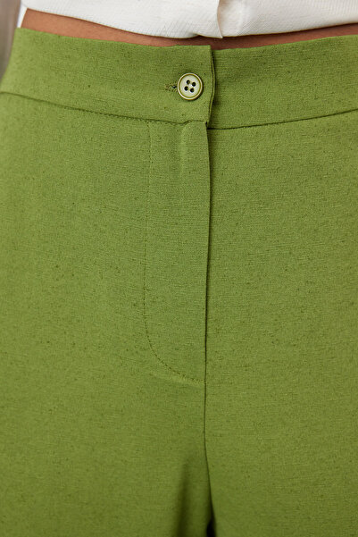 Trendyol Collection Khaki Straight Cut Linen Woven Trousers - TWOSS24PL00163