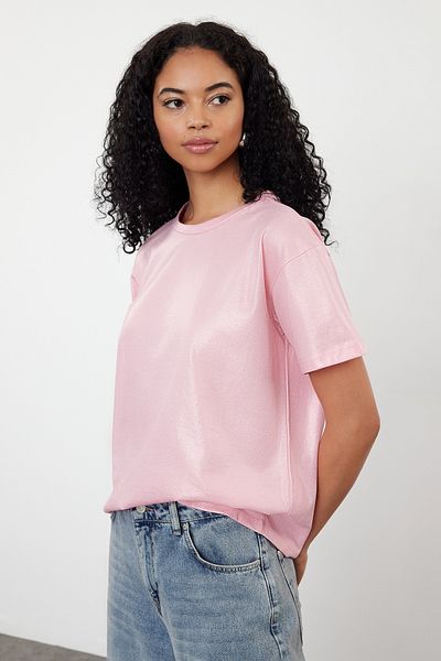 Trendyol Collection Rosa Folienmuster - Regular Fit Strickbluse TWOSS24BZ00097