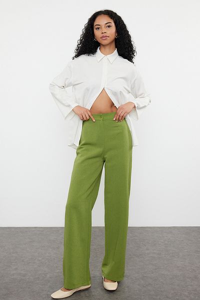Trendyol Collection Khaki Straight Cut Linen Woven Trousers - TWOSS24PL00163