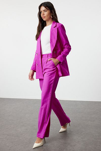 Trendyol Modest Fukszia vászon szőtt kabát és nadrág szett - TCTSS24US00079
