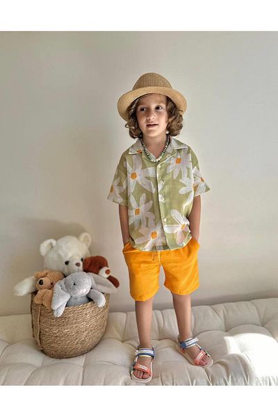YİGİT BUTİK Boy's Yigit Boutique Floral Print Shirt and Shorts