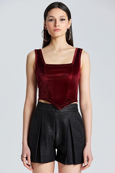 boutiquen Βελούδινη μπορντό μπλούζα τετράγωνου λαιμού 1847