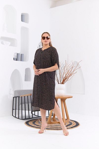 RMG Plus Size Black Crispy Floral Patterned Dress