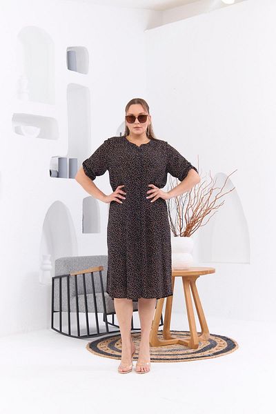 RMG Plus Size Black Crispy Floral Patterned Dress