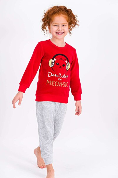 ROLY POLY Girl's Red Pajama Set - Rolypoly Dont Stop Meowsic