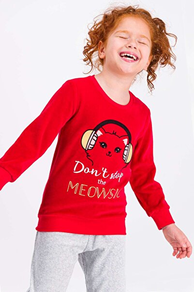 ROLY POLY Girl's Red Pajama Set - Rolypoly Dont Stop Meowsic