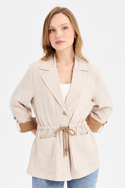 Desen Triko Women's Tie Waist 100% Cotton Jacket Stone