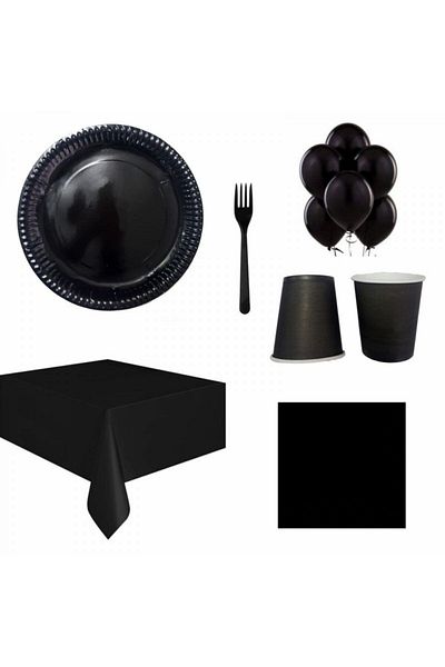 Roll-Up Black Tableware Set for 25 Persons