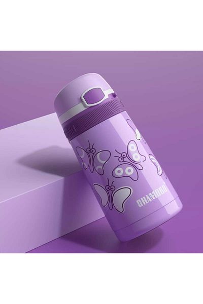 Uzspace Shamobo Purple 350 Ml Children's Flask with Stainless Steel Straw Vagonlife