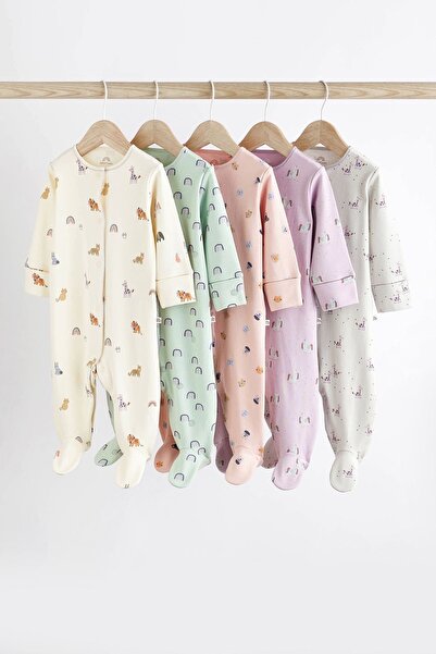 Next Baby 100 Cotton Animal Patterned 5 Piece sleep suit