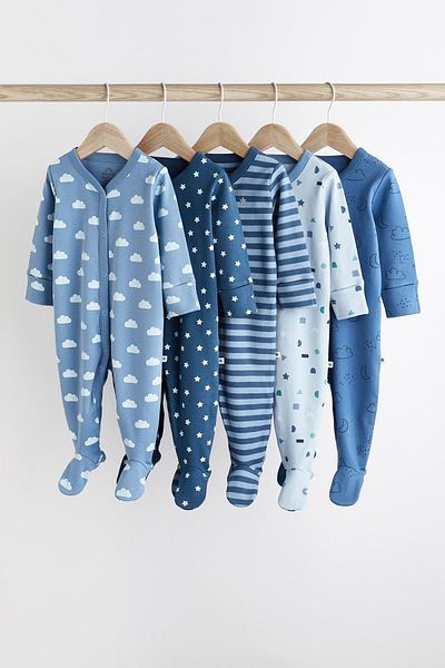 Next Baby 5 Pieces 100 Cotton Blue Cloud Patterned Comfortable Sleepwear Set