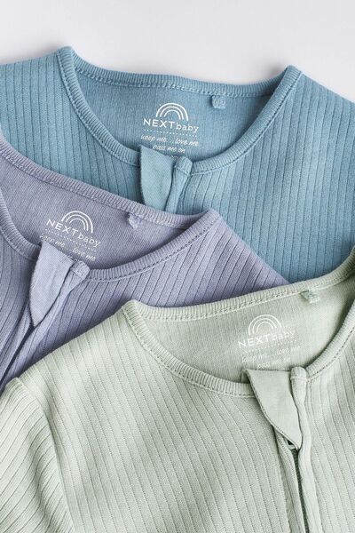 Next Baby 100 Cotton Mint / Blue Ribbed Footless 3 Piece sleep suit