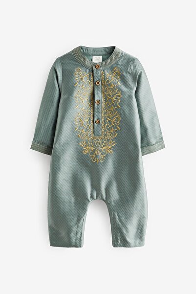 Next Baby Cotton Green Embroidered Baby Jumpsuit