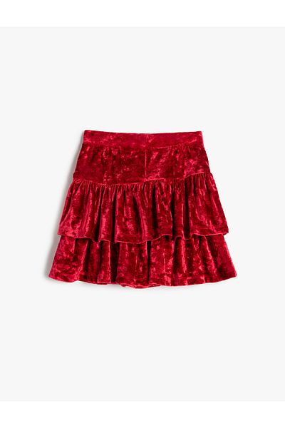 Koton Velvet Skirt Ruffled Layered