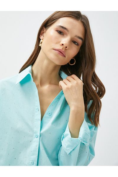 Koton Oversize Stone Shirt Long Sleeve Cotton