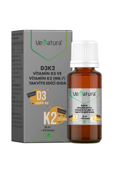 VeNatura D3K2 Vitamin D3 Ve Menaquinon 7 Takviye Edici Gıda 20 ml-MFREYON00629