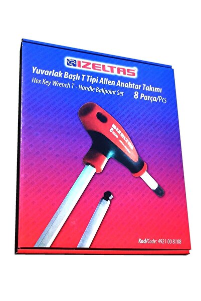İzeltaş مجموعة مفاتيح ألين ذات رأس دائري من النوع T مكونة من 8 قطع