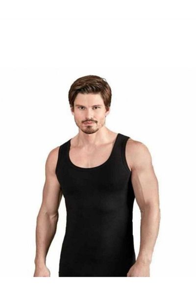 Berrak Men's Black Cotton Lycra Classic Strappy Undershirt 3 Pack