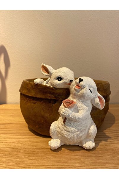 Genel Markalar Sevgili Tavşanlar Saksı Çiçekli Tavşan Biblo