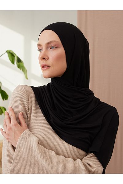 Femple Modest Premium Practical Jersey Shawl - Μαύρο, Ενήλικες, Ραμμένο στο πηγούνι, Στιγμιαίο Hijab