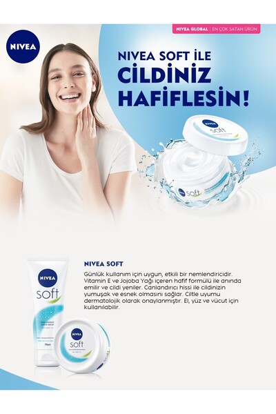 NIVEA Nemlendirici Soft Bakım Kremi , El Yüz Vücut, Besleyici, Jojoba Yağı, E Vitamini 300 + 50 ml 4 ADET