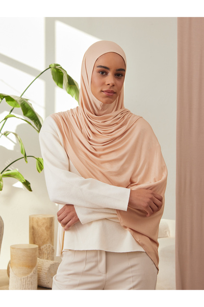 Femple Modest Premier Jersey Shawl - Beach Beige, Adult Size, Chin Stitching, Instant Hijab