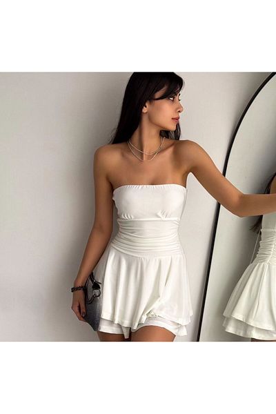 ALLEYTA Γυναικείο κοντό φόρεμα Strapless Sandy Lined με σορτς