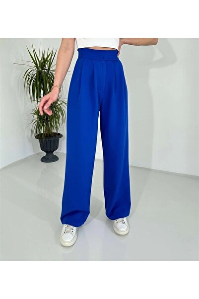 H&A İSTANBUL بنطال بالازو للسيدات مع جيوب وإغلاق فيلكرو