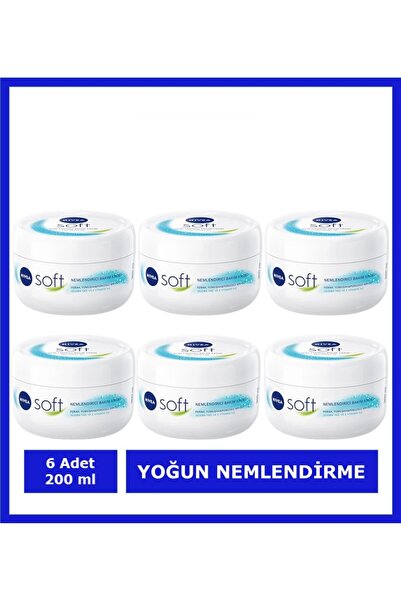 NIVEA Nemlendirici Soft Bakım Kremi , El Yüz Vücut, Besleyici, Jojoba Yağı, E Vitamini 200 ml * 6 ADET