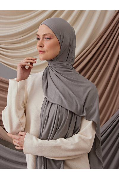 Femple Modest Σάλι Ζέρσεϊ με ραβδώσεις από μπαμπού σε ασημί χρώμα - Hijab 180x70 cm