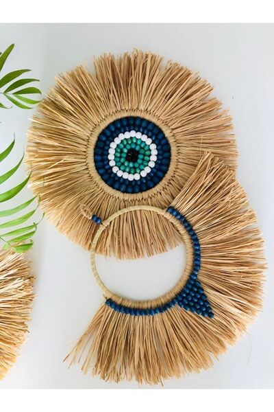 Hasirdukkanii Doğal Rafya Ahşap Boncuklu Duvar Dekoru