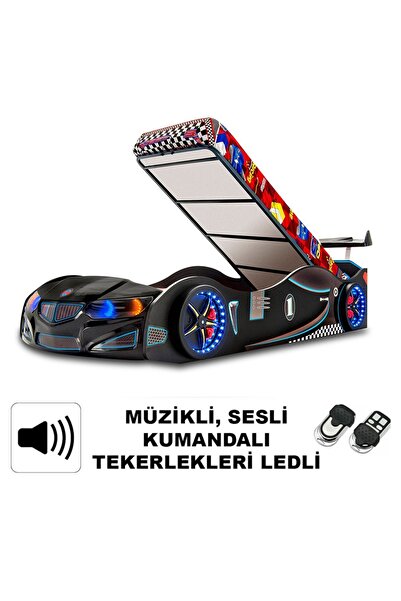 inegoldeneve GT1 - BAZALI Arabalı Yatak Araba Karyola, Araba yatak - Full Ledli, Kumandalı Ve Bazalı