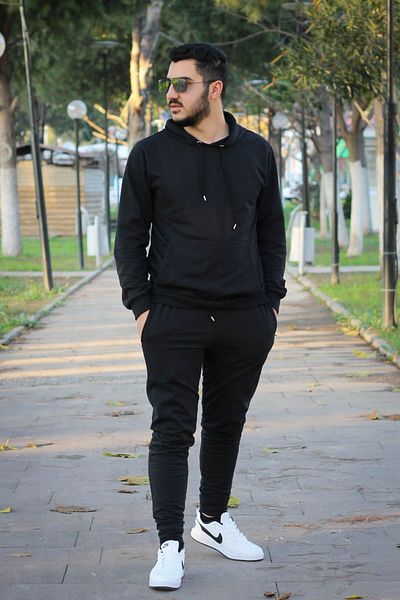 han elegant Σετ ανδρική αθλητική φόρμα με κουκούλα βαμβακερή τσέπη καγκουρό