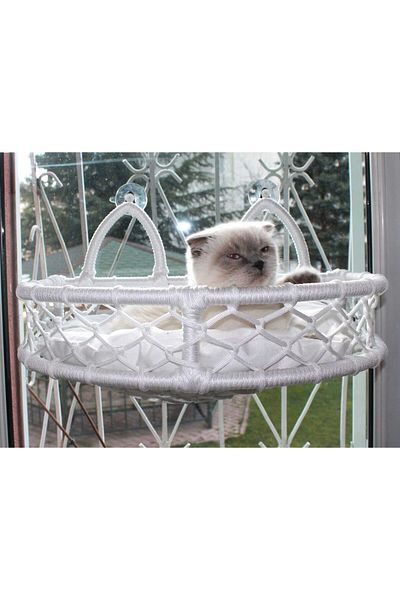 Furnia Cedric Cat Glass Bed & Cat Bed with Glass Hanger and Suction Cup White